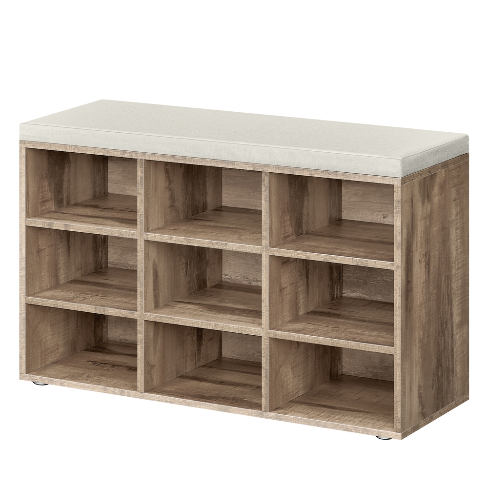 Shoe Bench with Padded Seat and 9 Compartments Camel Brown