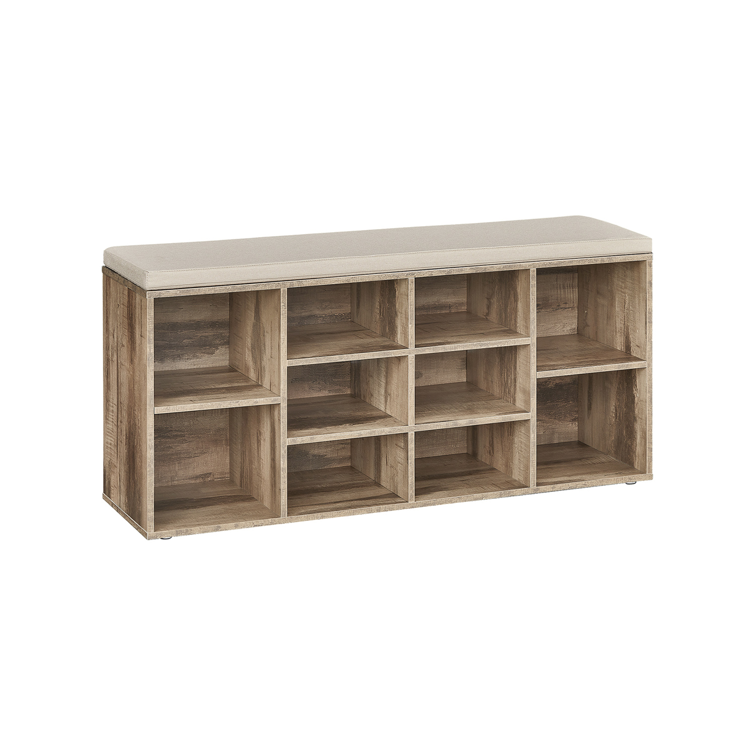 Shoe Bench with Padded Seat and 10 Compartments Camel Brown