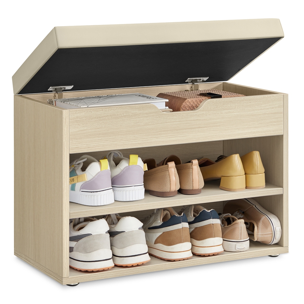 Shoe Bench with Padded Seat Natural Beige