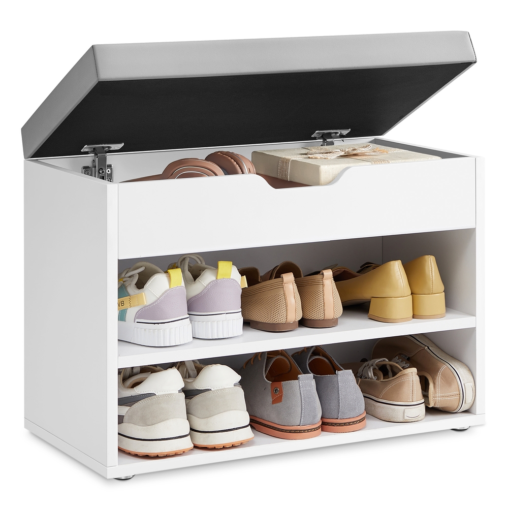 Shoe Bench with Cushion 30 x 60 x 44 cm Cloud White