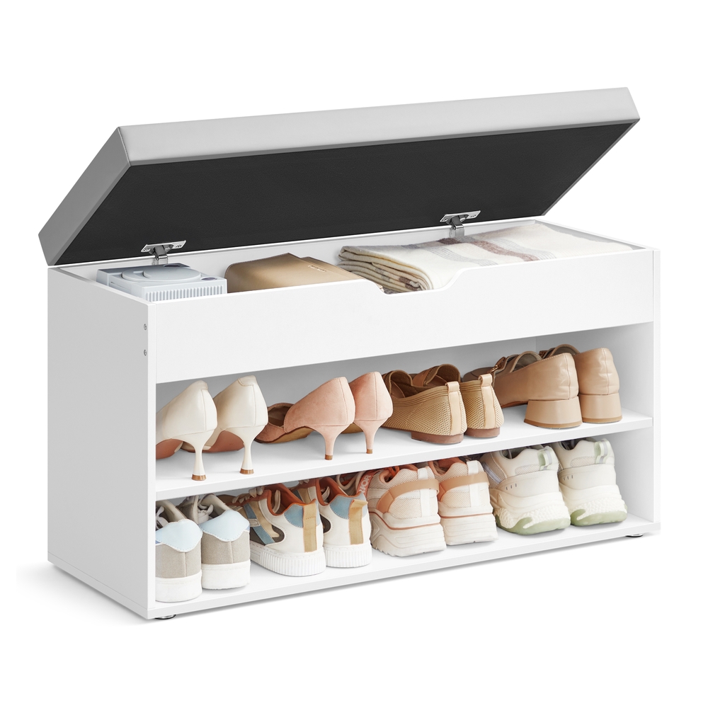 Shoe Bench with Cushion Storage Bench with Padded Seat 30 x 80 x 44 cm Cloud White and Dove Grey