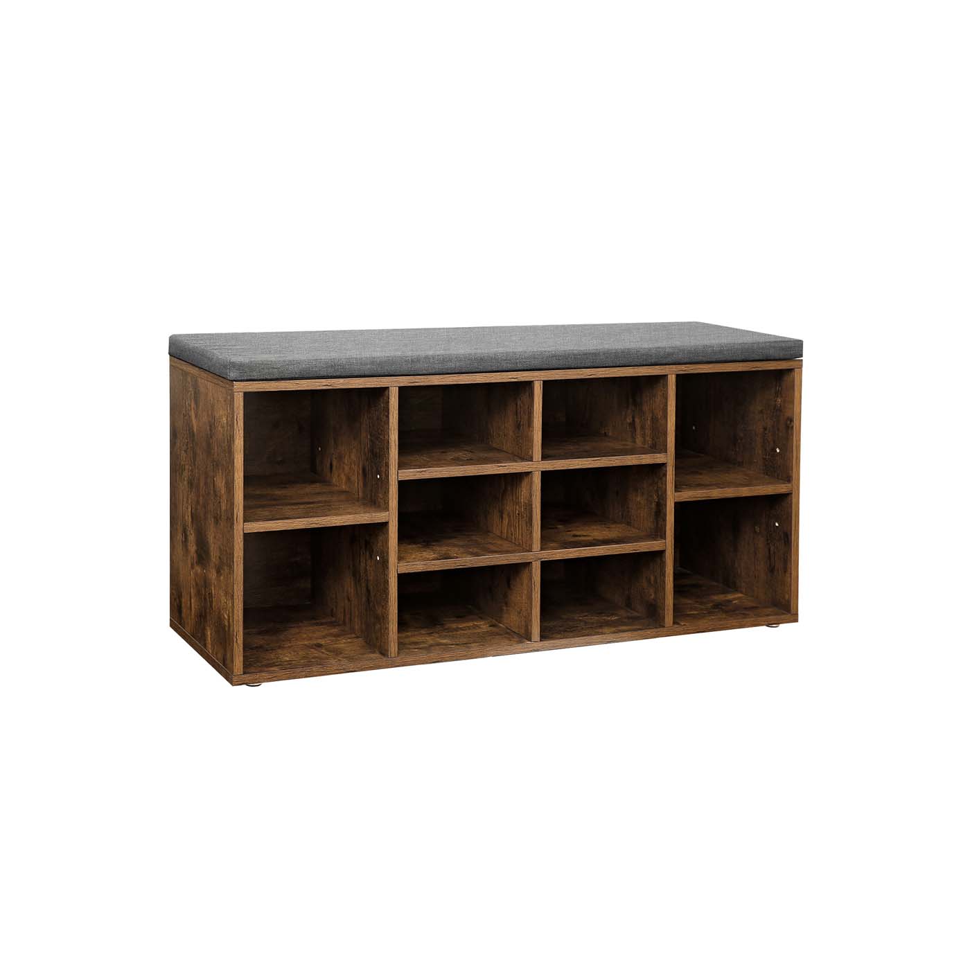 Shoe Bench 10 Compartments with Cushion 30 x 104 x 48 cm Rustic Brown and Grey