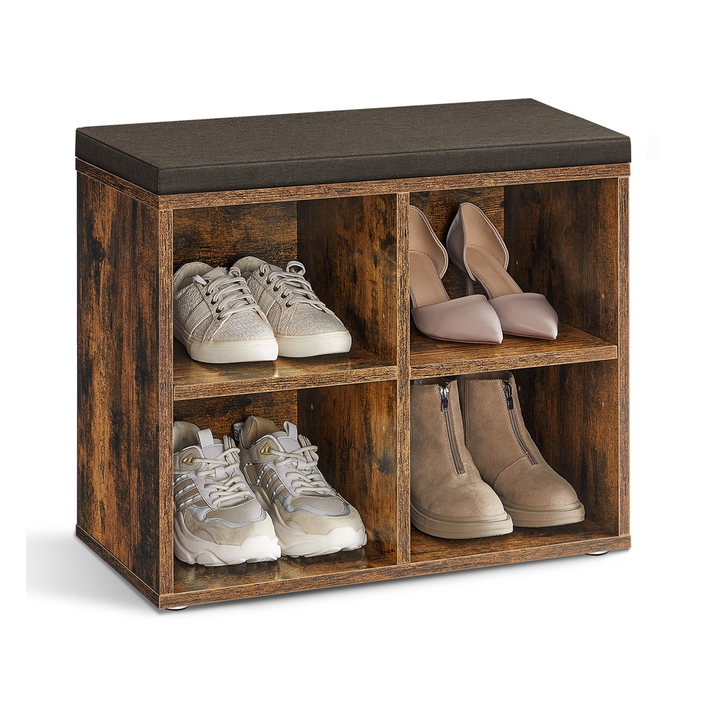 Shoe Storage Bench with Padded Seat Rustic Brown Shoe Storage Bench with Padded Seat Rustic Brown