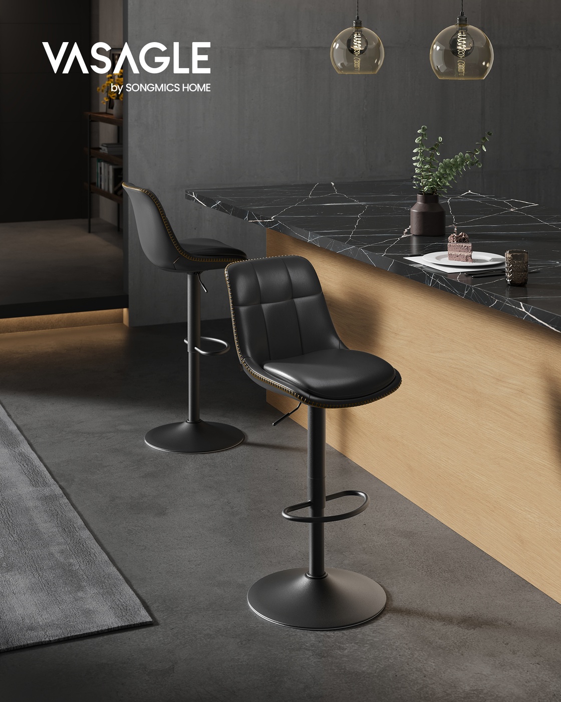 Bar Stools Set of 2 Height Adjustable Swivel Kitchen Stools Ink Black Bar Stools Set of 2 Height Adjustable Swivel Kitchen Stools Ink Black