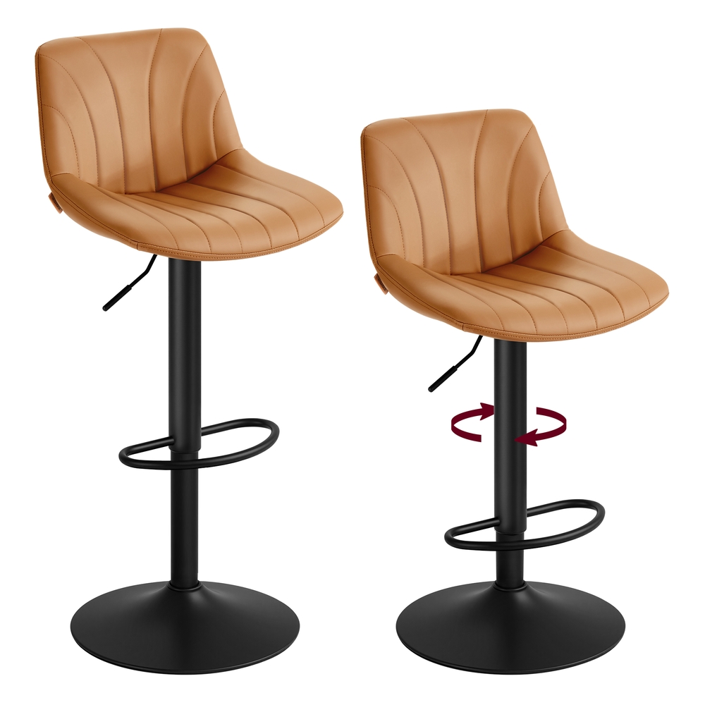 Adjustable Bar Stools Set of 2 with Backs Caramel Brown
