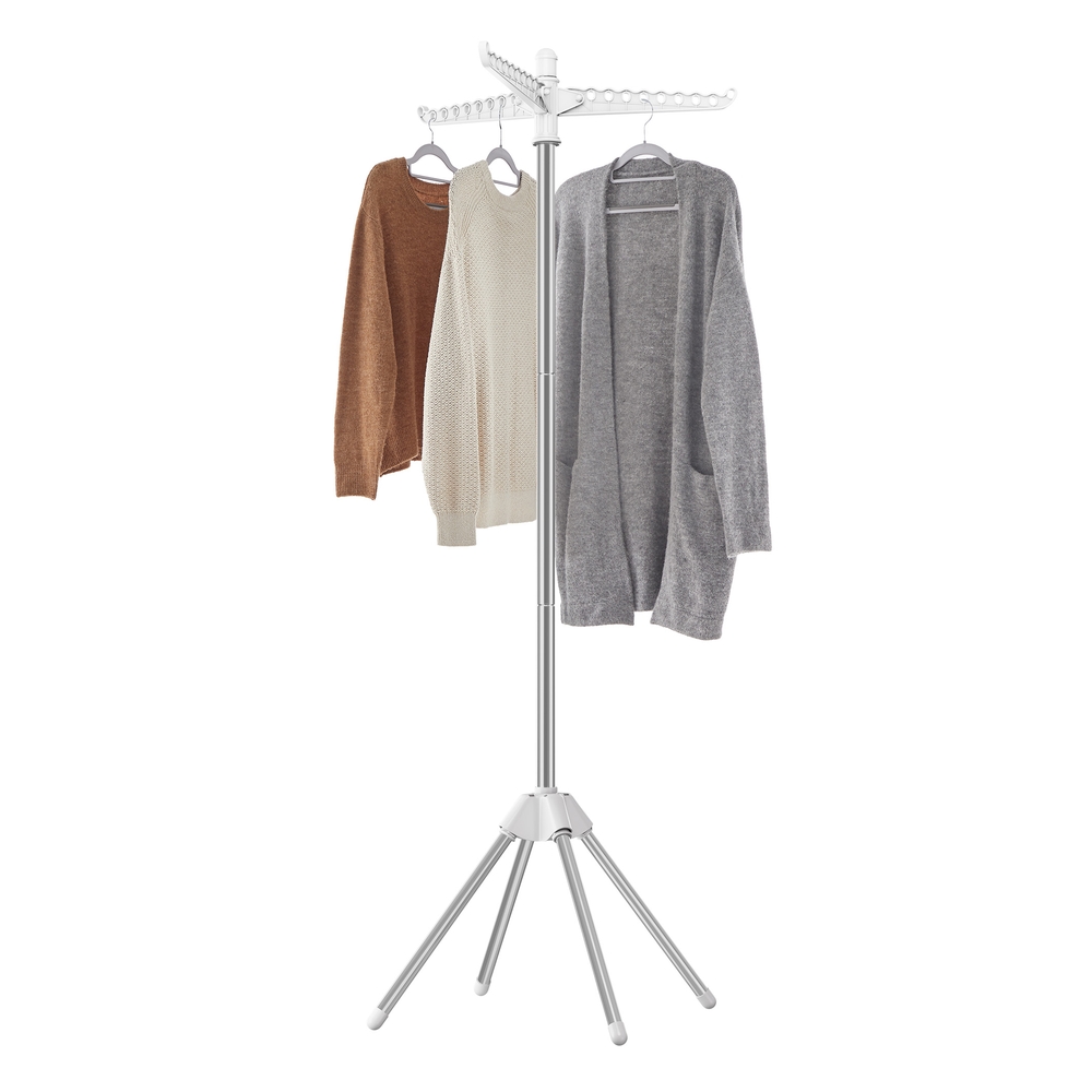Clothes Drying Rack, Clothes Airer, Clothes Horse with 3 Arms, Space-Saving and Foldable, Indoor Rotary Drying Rack, Stainless Steel, Silver LLR510W01