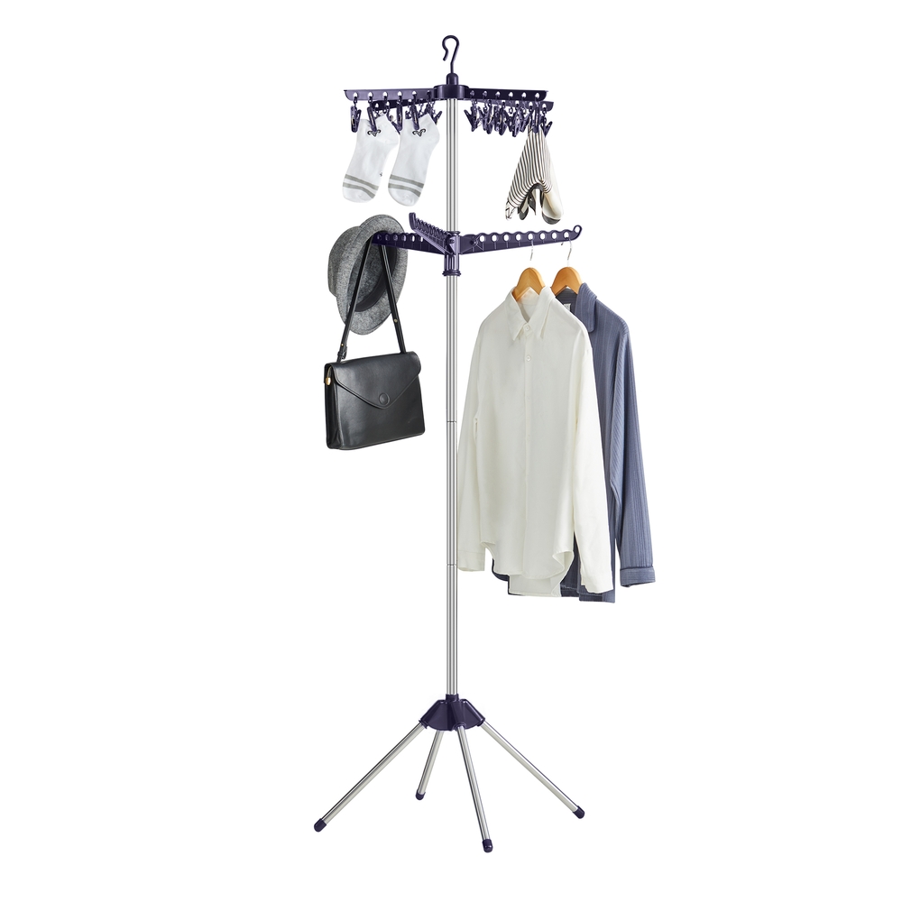 Folding Clothes Airer with 3 Rotatable Arms Blue and Silver