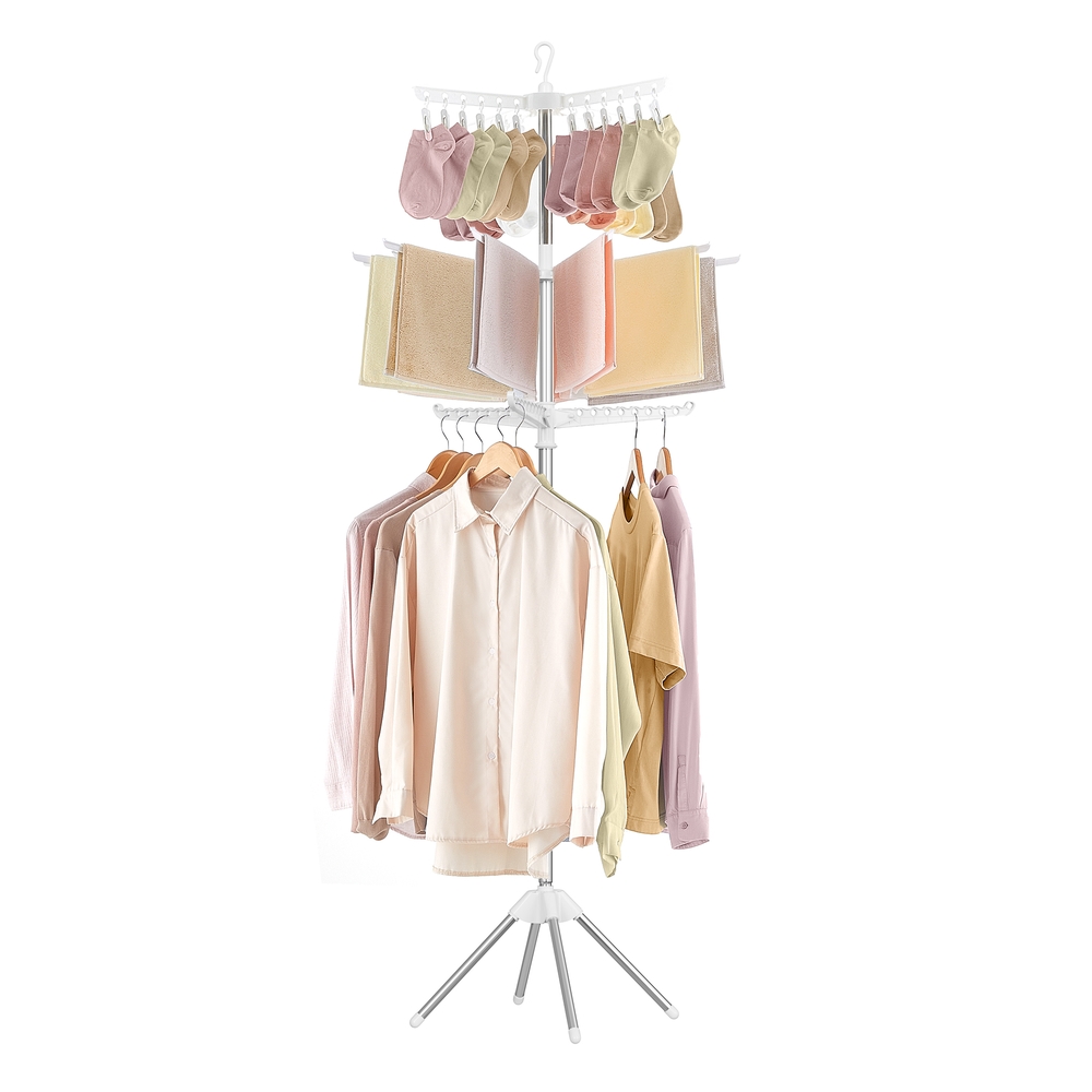 4-Leg Folding Clothes Airer with 11 Arms White and Silver
