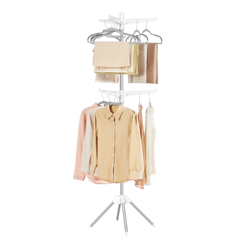 Clothes Airer with 6 Rotatable Arms for Hangers 191 cm High White and Silver