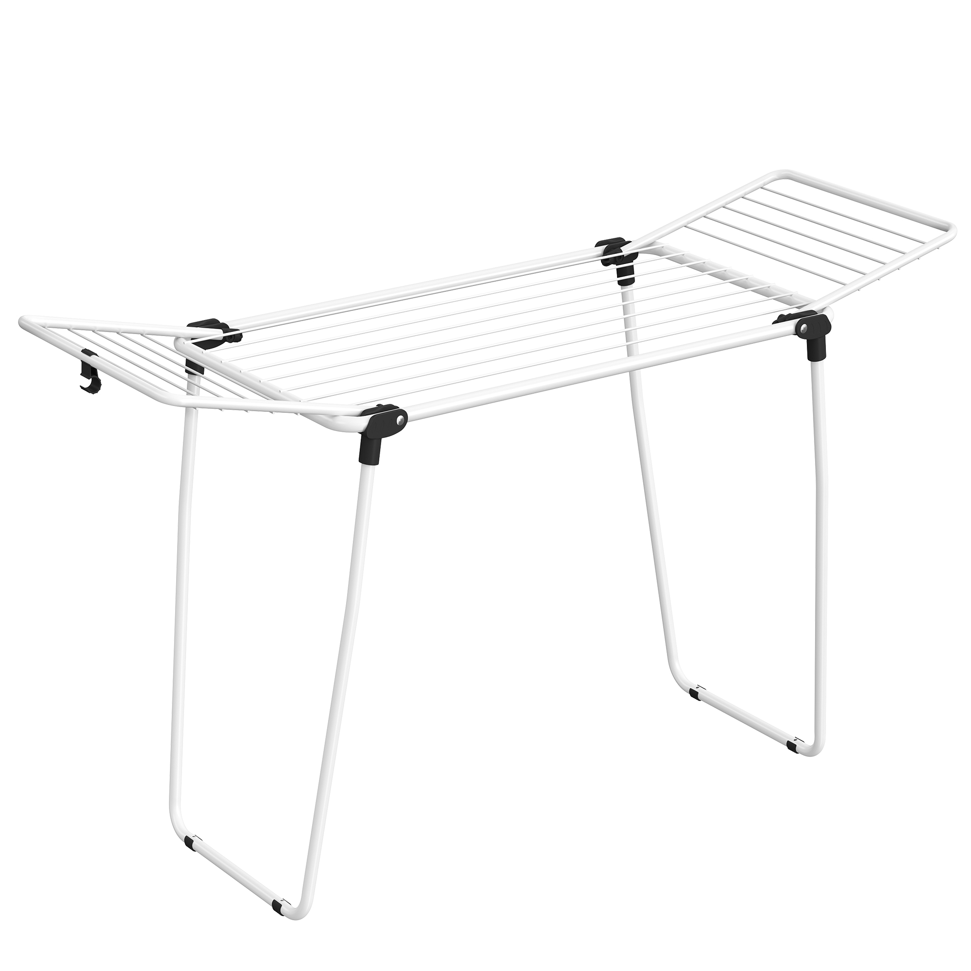 Space saving winged clothes drying rack metal white