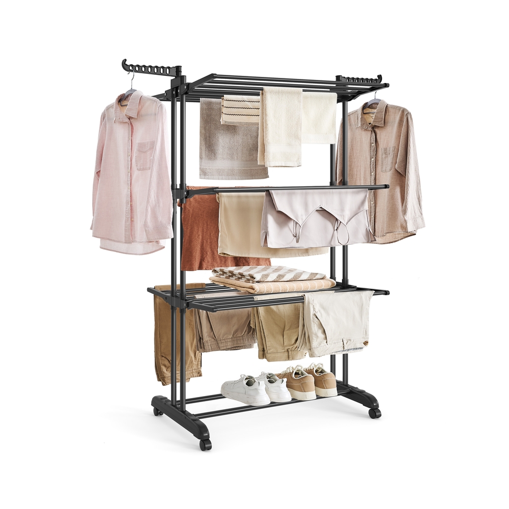 Large Clothes Airer Foldable Clothes Drying Rack 4-Tier Ink Black Large Clothes Airer Foldable Clothes Drying Rack 4-Tier Ink Black