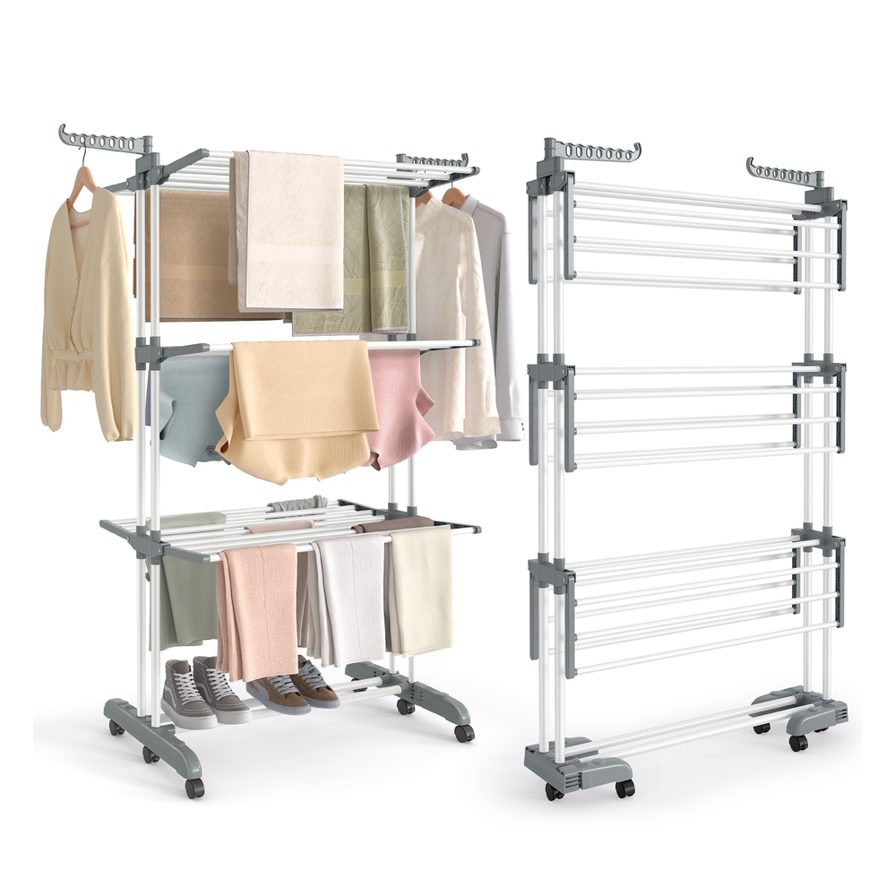 Large Clothes Airer Foldable 4-Tier Moveable Clothes Horse Large Clothes Airer Foldable 4-Tier Moveable Clothes Horse