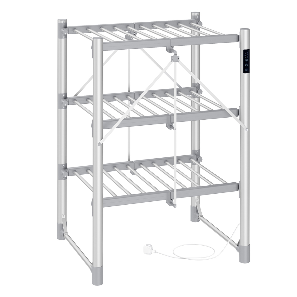 Heated clothes airer with foldable drying racks and fabric cover