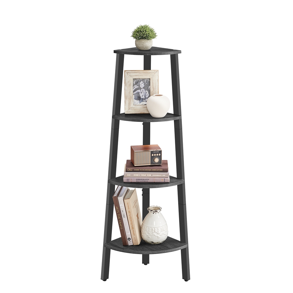 4-Tier Corner Shelf Unit Charcoal Gray and Matte Black