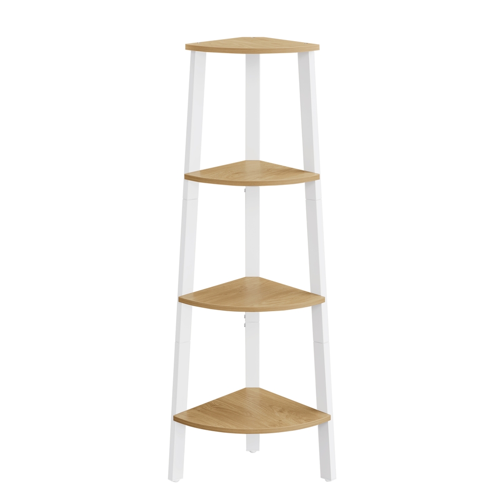4-Tier Corner Shelf Unit Natural Oak and Matte White