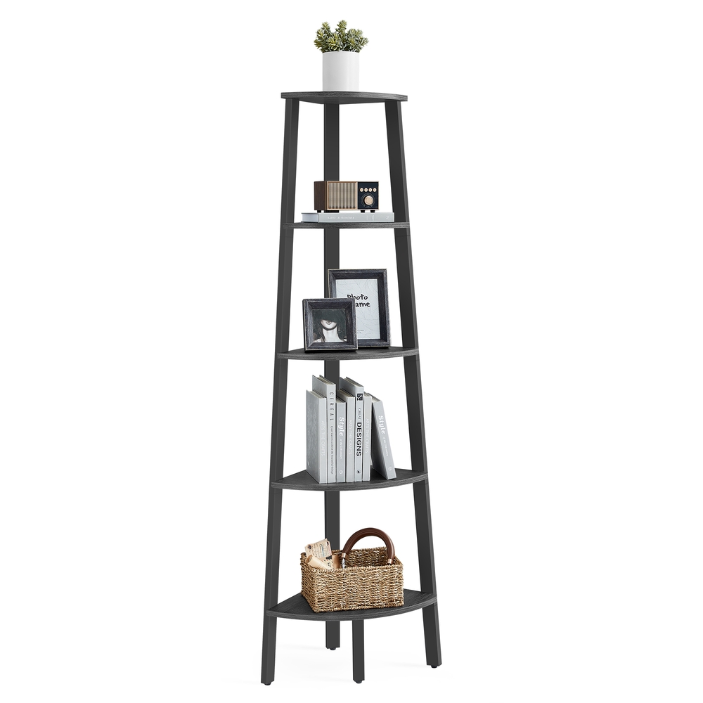 5-Tier Corner Shelf Unit Charcoal Gray and Matte Black