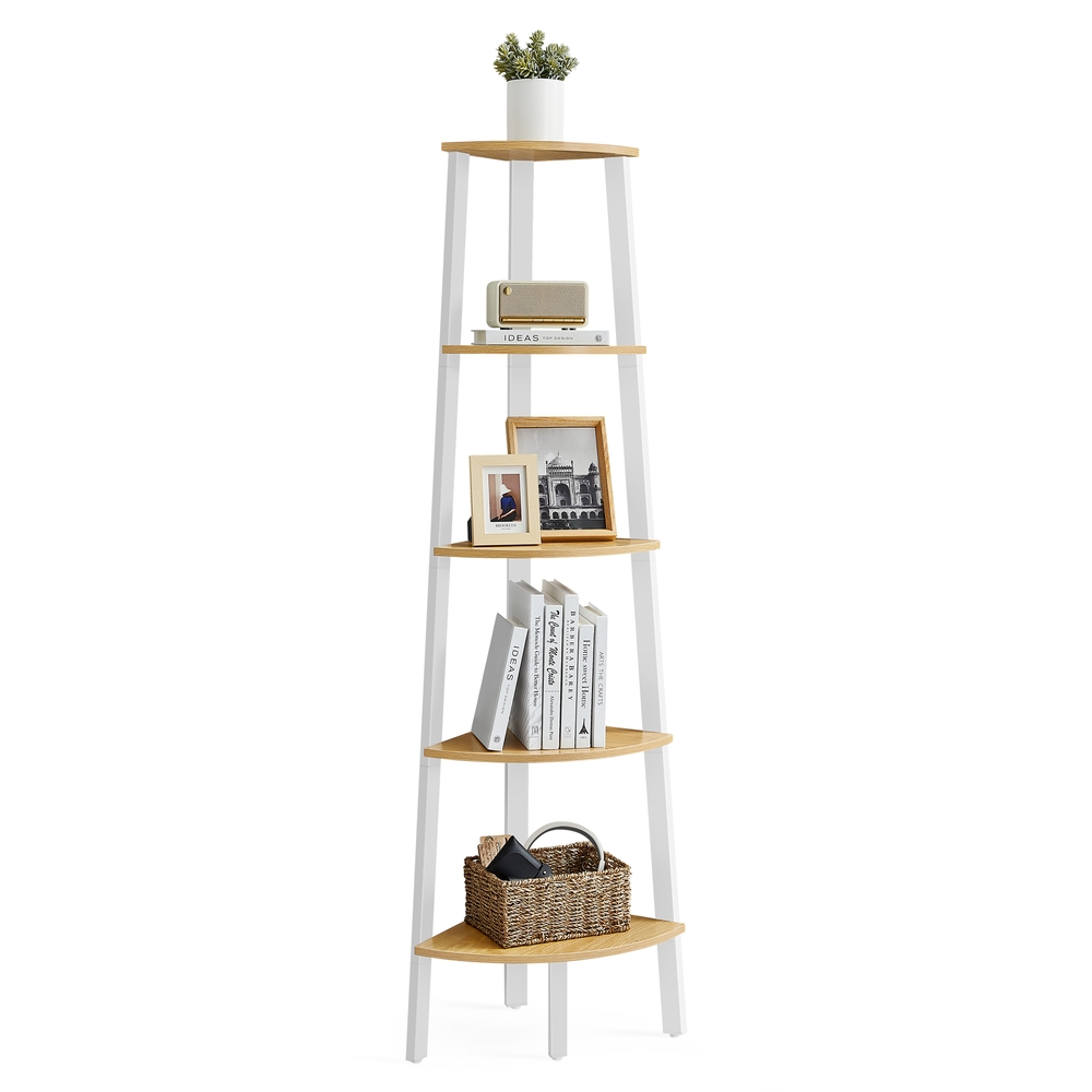 5-Tier Corner Shelf Unit Natural Oak and Matte White