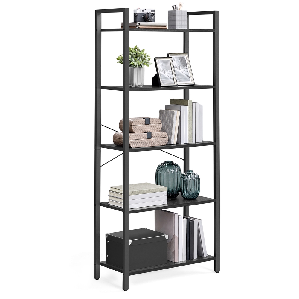 5-Tier Standing Bookshelf Ebony Black and Ink Black