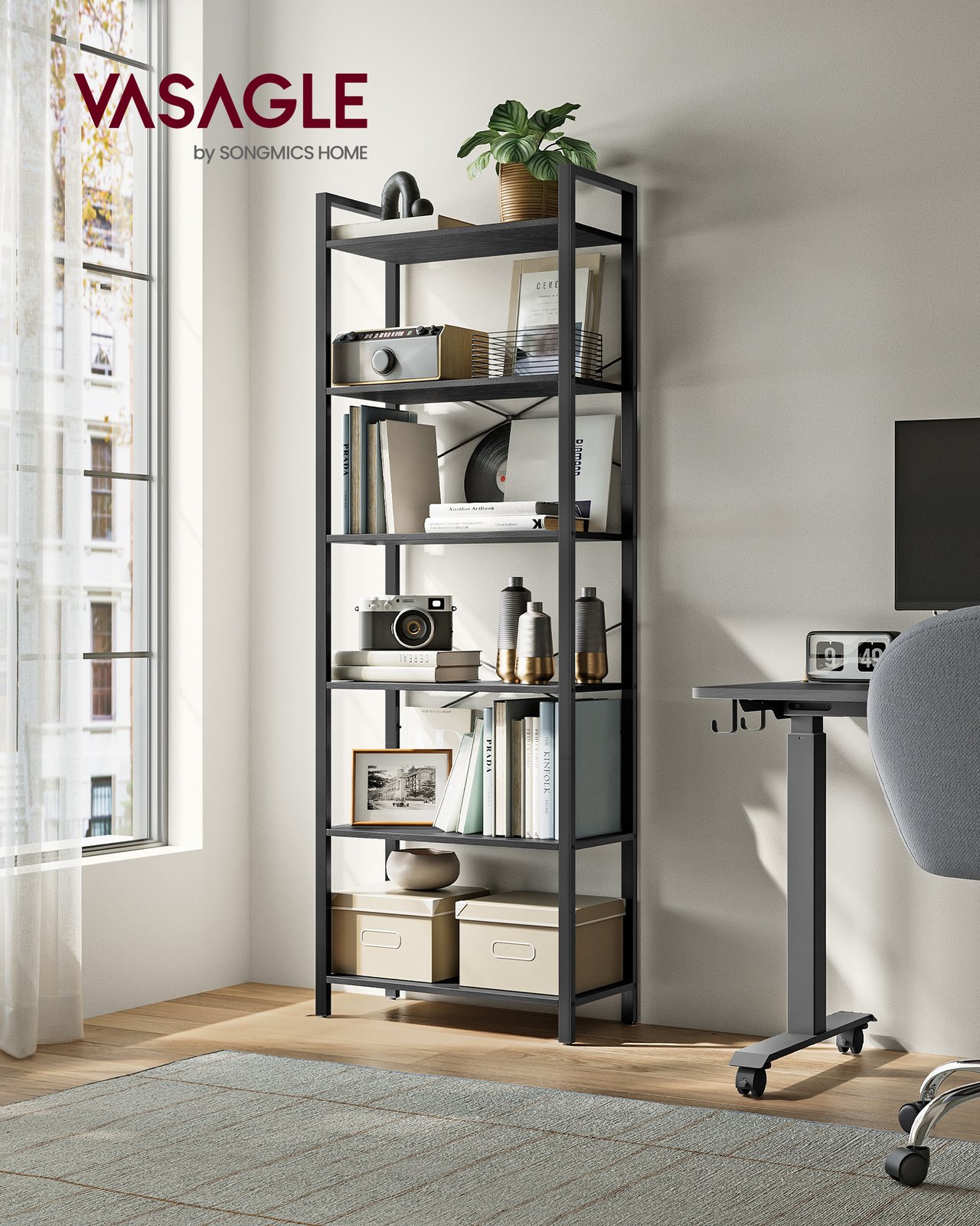 6-Tier Freestanding Tall Bookshelf Ebony Black and Ink Black