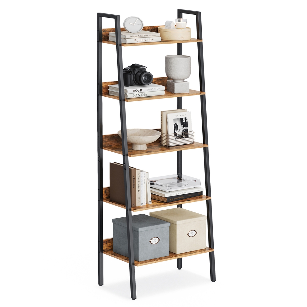 5-Tier Stegh Shelf, Industrial Bookcase, Brown and Black