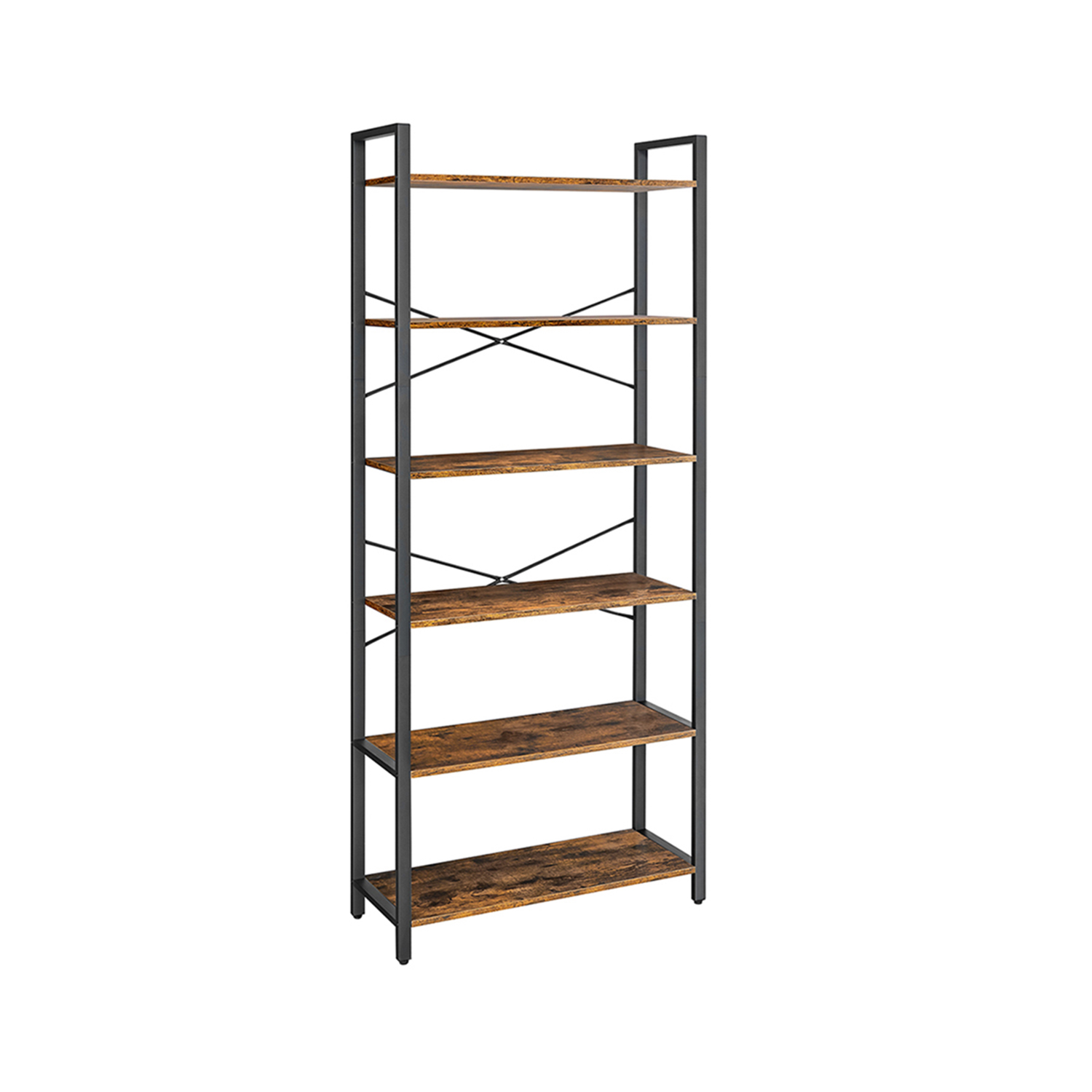 6-Tier Tall Bookshelf Rustic Brown and Ink Black