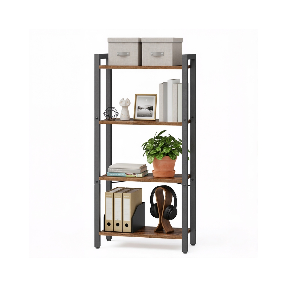 4-Tier Bookshelf, 24 x 40 x 107 cm, Rustic Brown and Ink Black