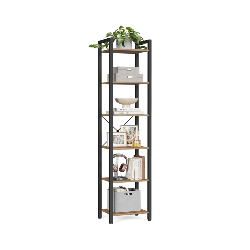 6-Tier Bookshelf, 30 x 40 x 187.5 cm, Wheat Brown and Ink Black
