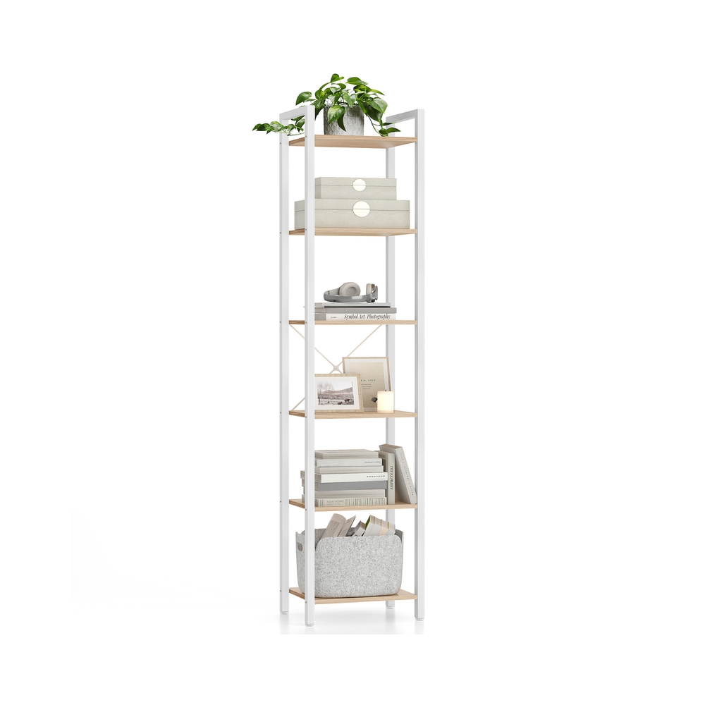6-Tier Bookshelf, 30 x 40 x 187.5 cm, Beige and White