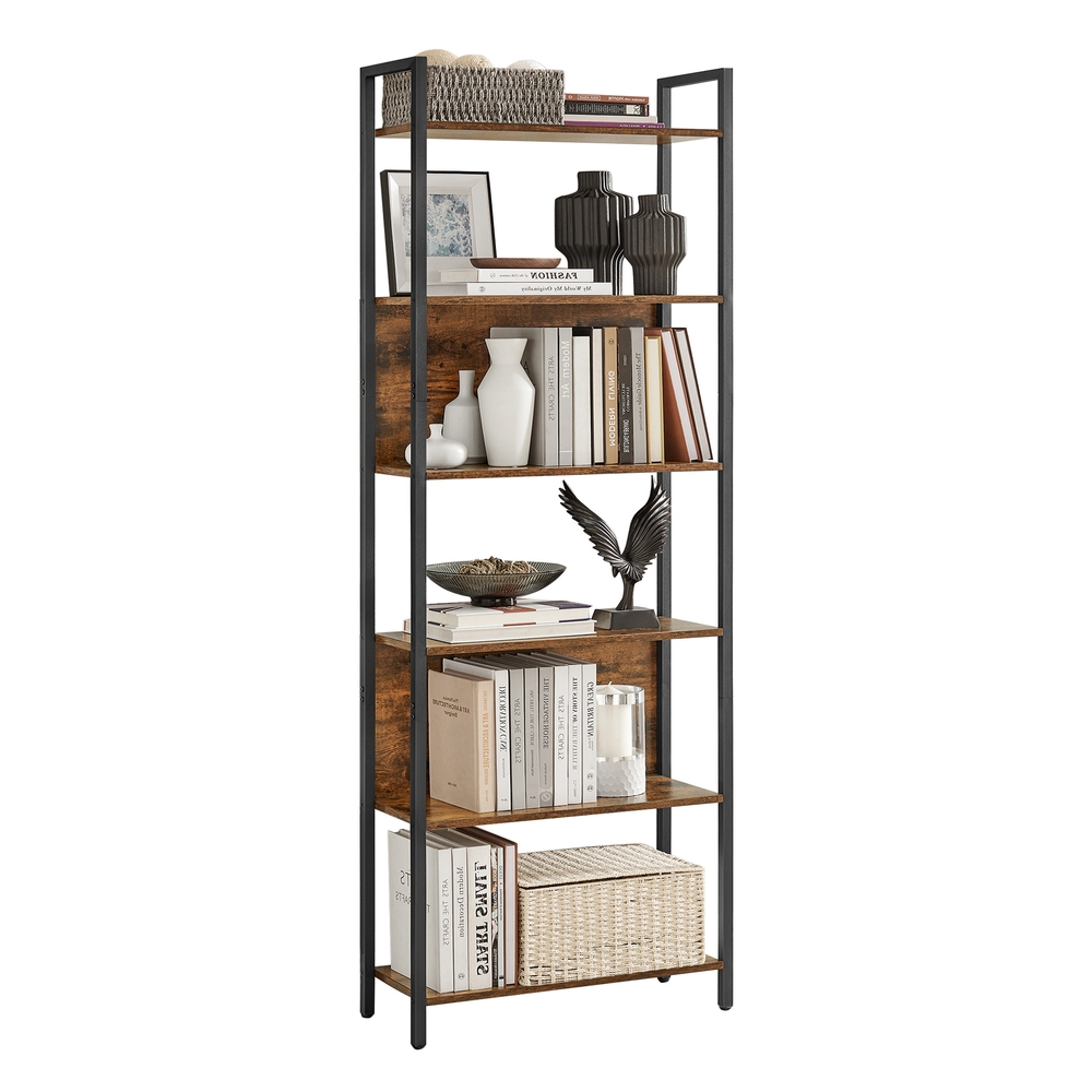 6 Shelf Unit Bookcase Rustic Brown and Black