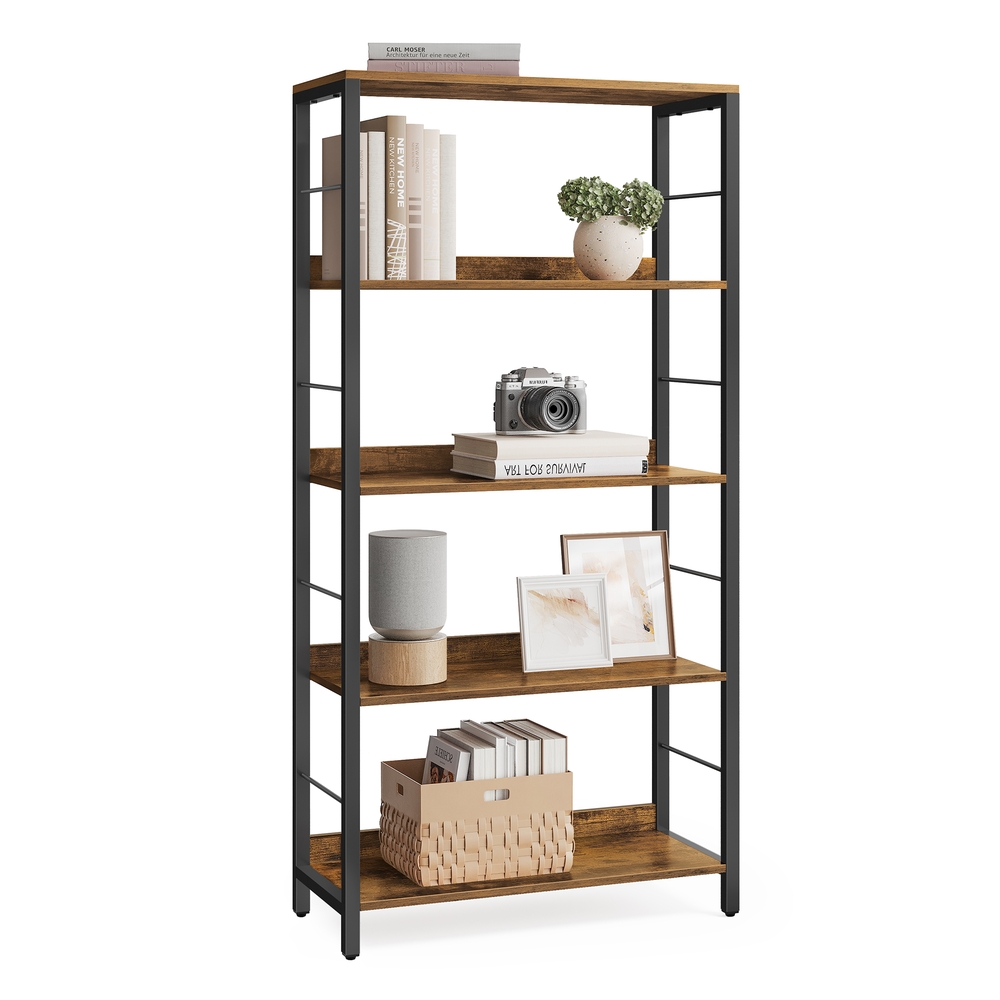 5-Tier Standing Bookshelf Rustic Brown and Ink Black