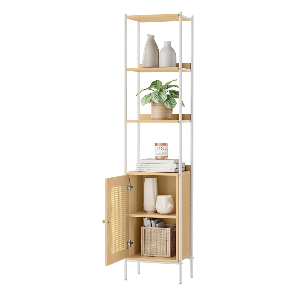 Bookcase with Rattan-Like Door Oak Beige and Pearl White Bookcase with Rattan-Like Door Oak Beige and Pearl White