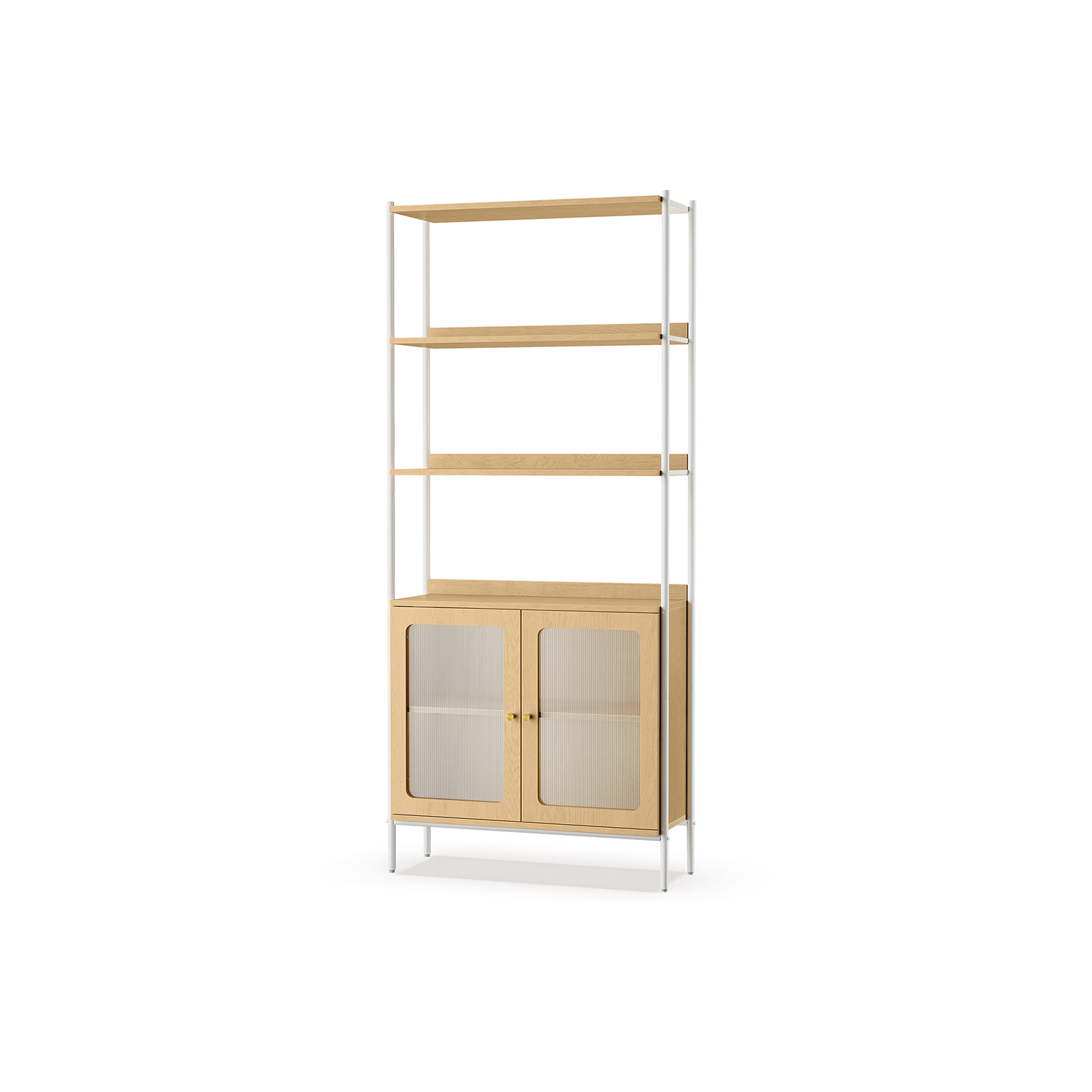 Bookcase with PC Plastic Doors Oak Beige and Pearl White