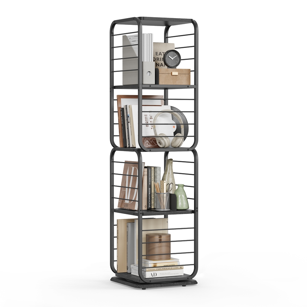4-Tier Rotating Bookshelf Ebony Black and Ink Black