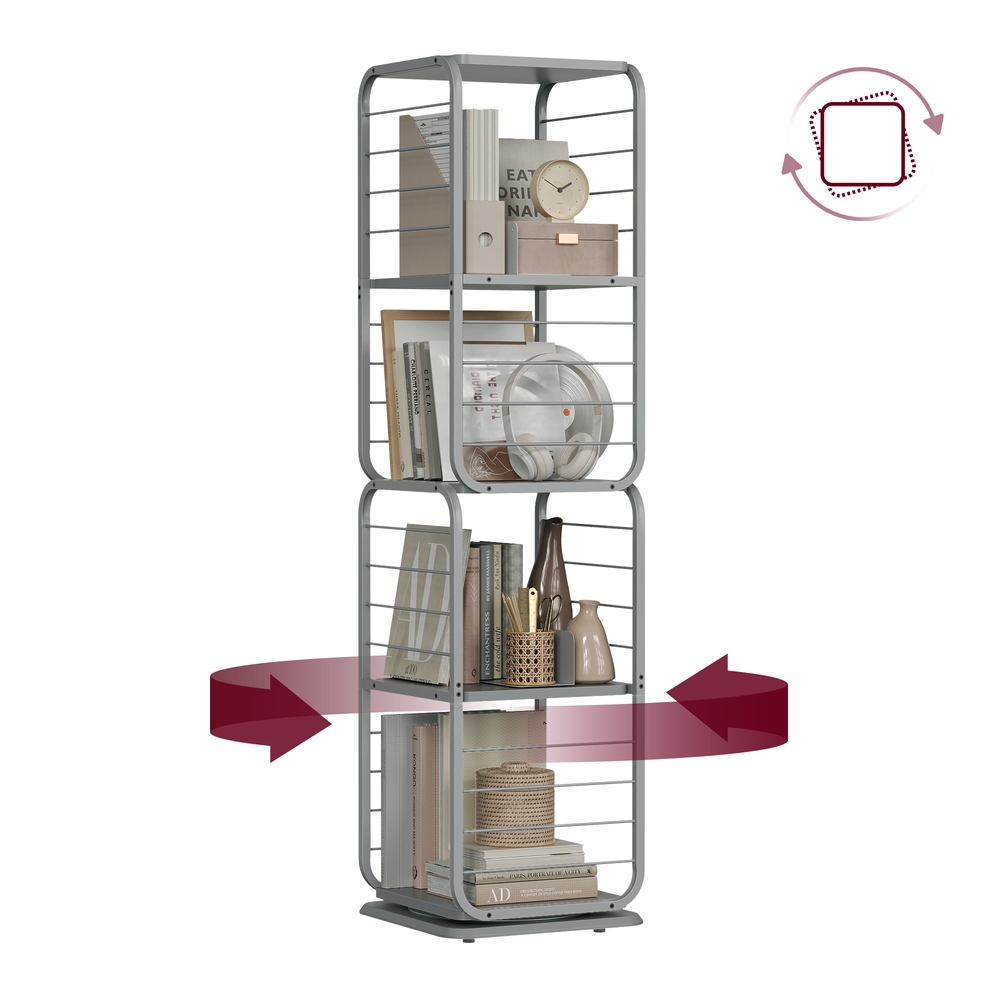 4-Tier Rotating Bookshelf with Steel Frame Dove Grey