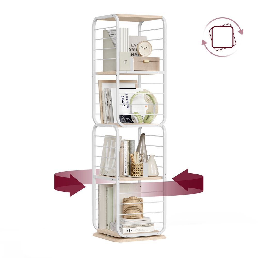 4-Tier Rotating Bookshelf Natural Beige and Cloud White