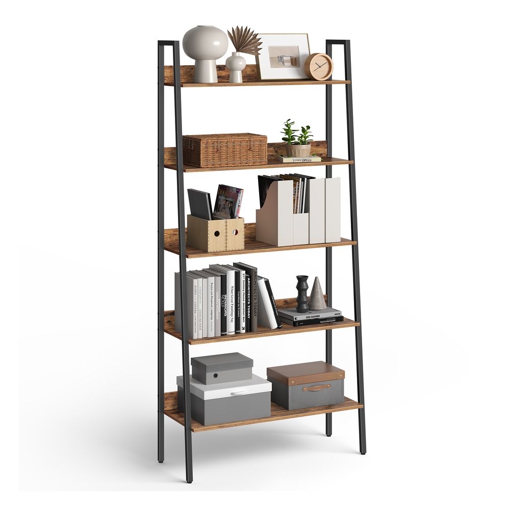 5-Tier Ladder Shelf Rustic Brown and Ink Black