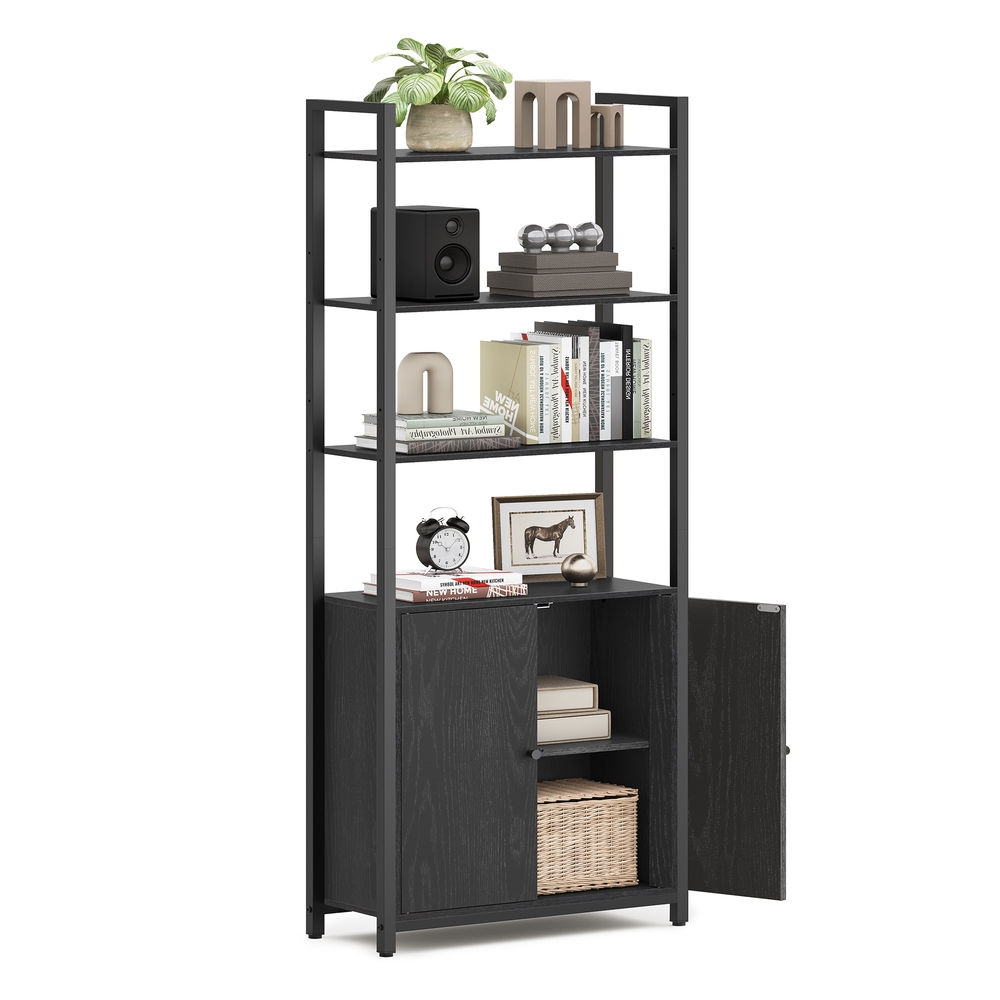 7-Tier Bookcase with Door Ebony Black and Ink Black