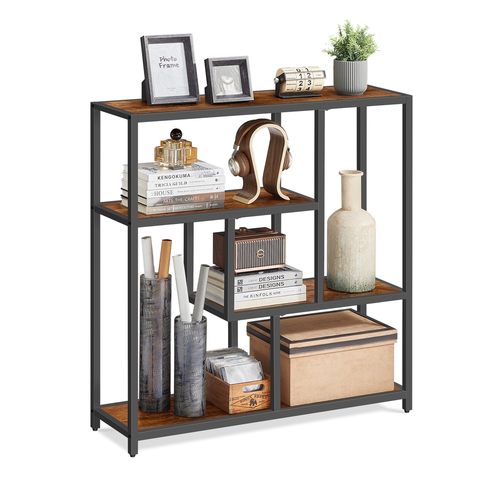 4-Tier Bookshelf Rustic Brown and Ink Black