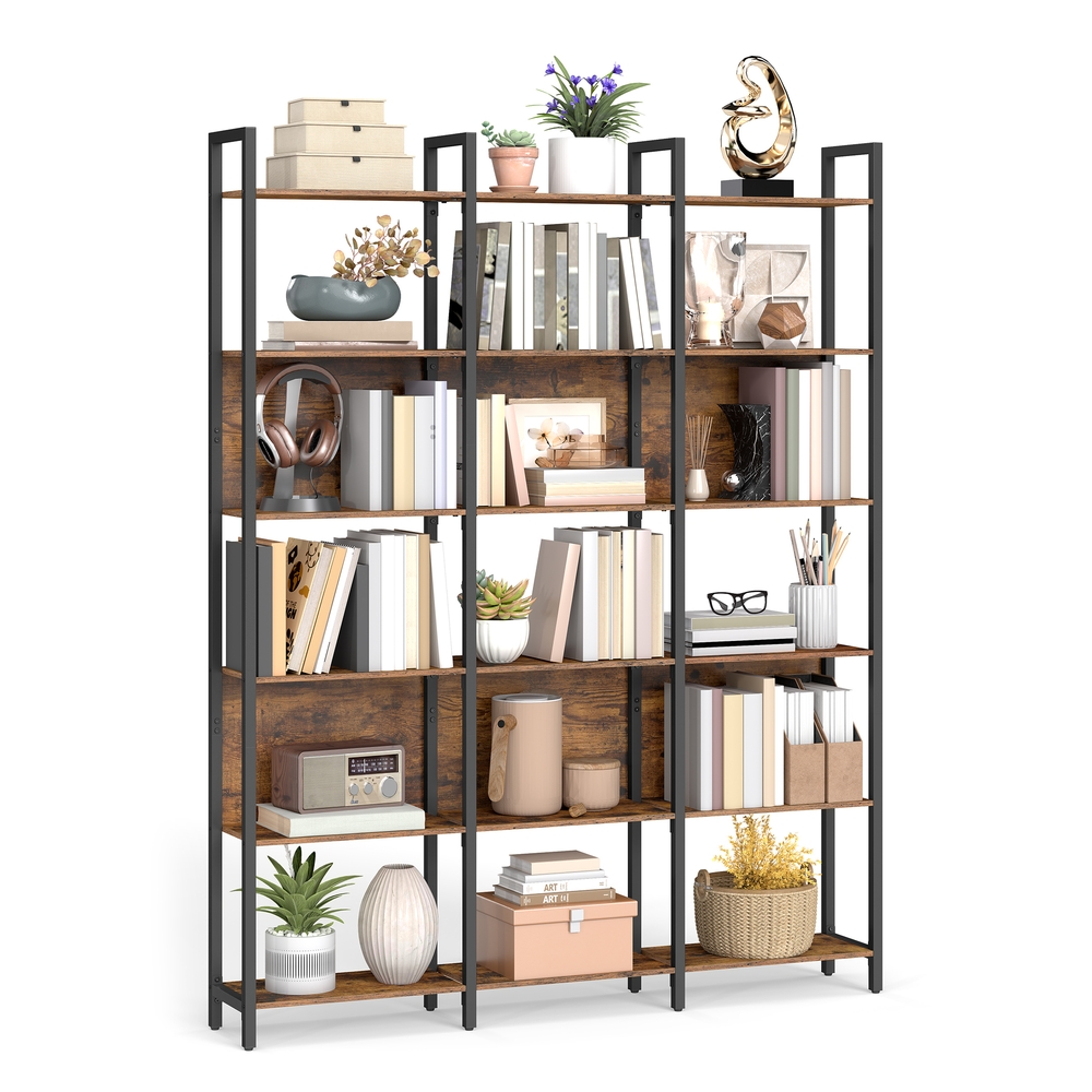 Bookcase with six shelves and industrial style for home or office