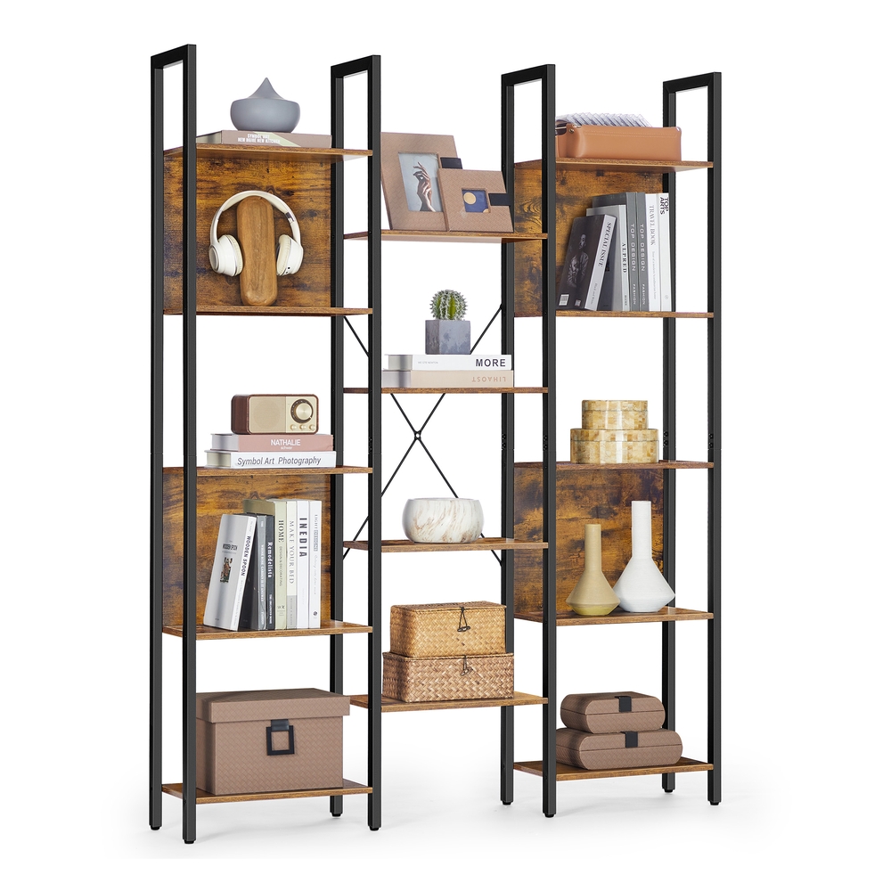 Bookcase with 14 Shelves Rustic Brown and Ink Black
