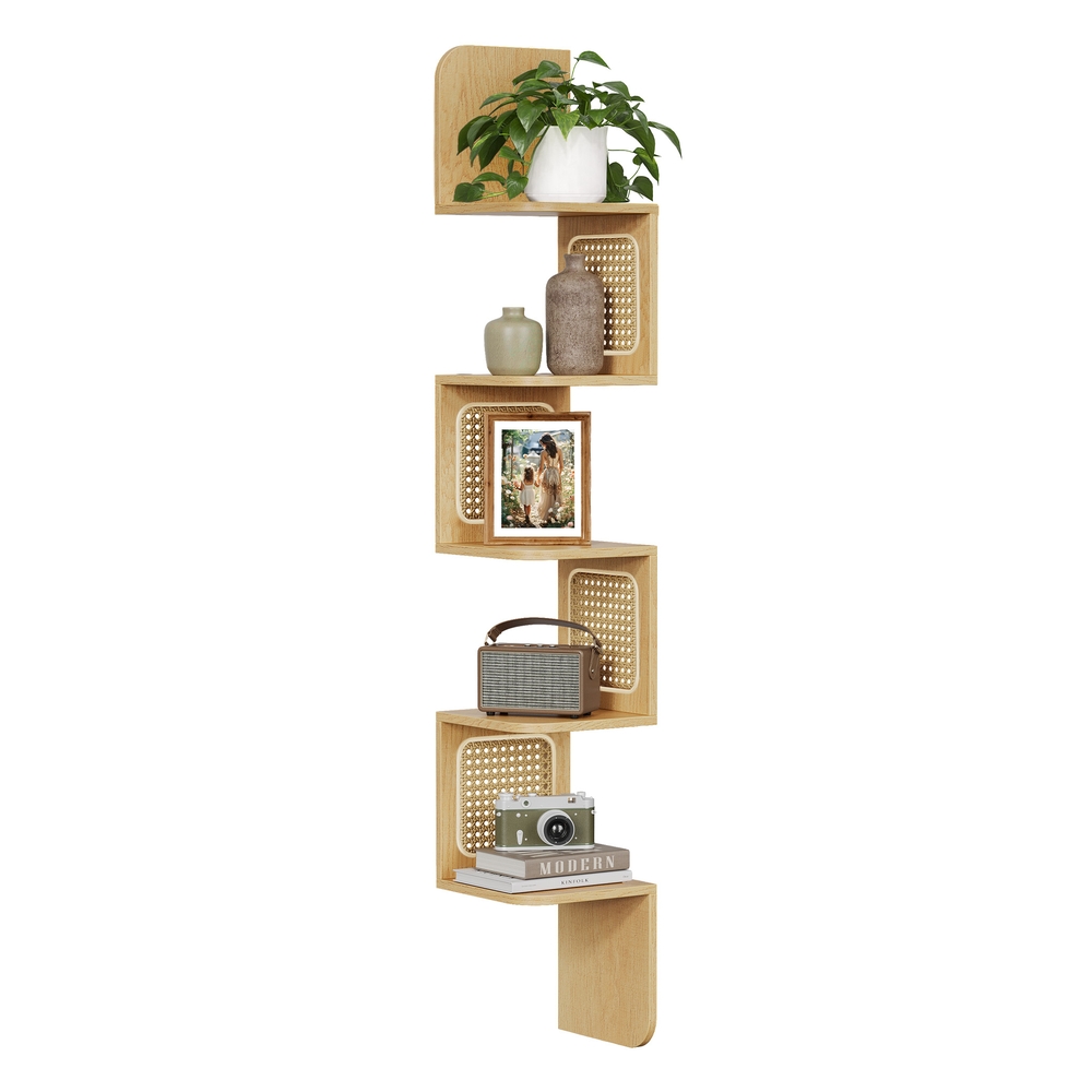 5-Tier Wall-Mounted Corner Shelf Oak Beige