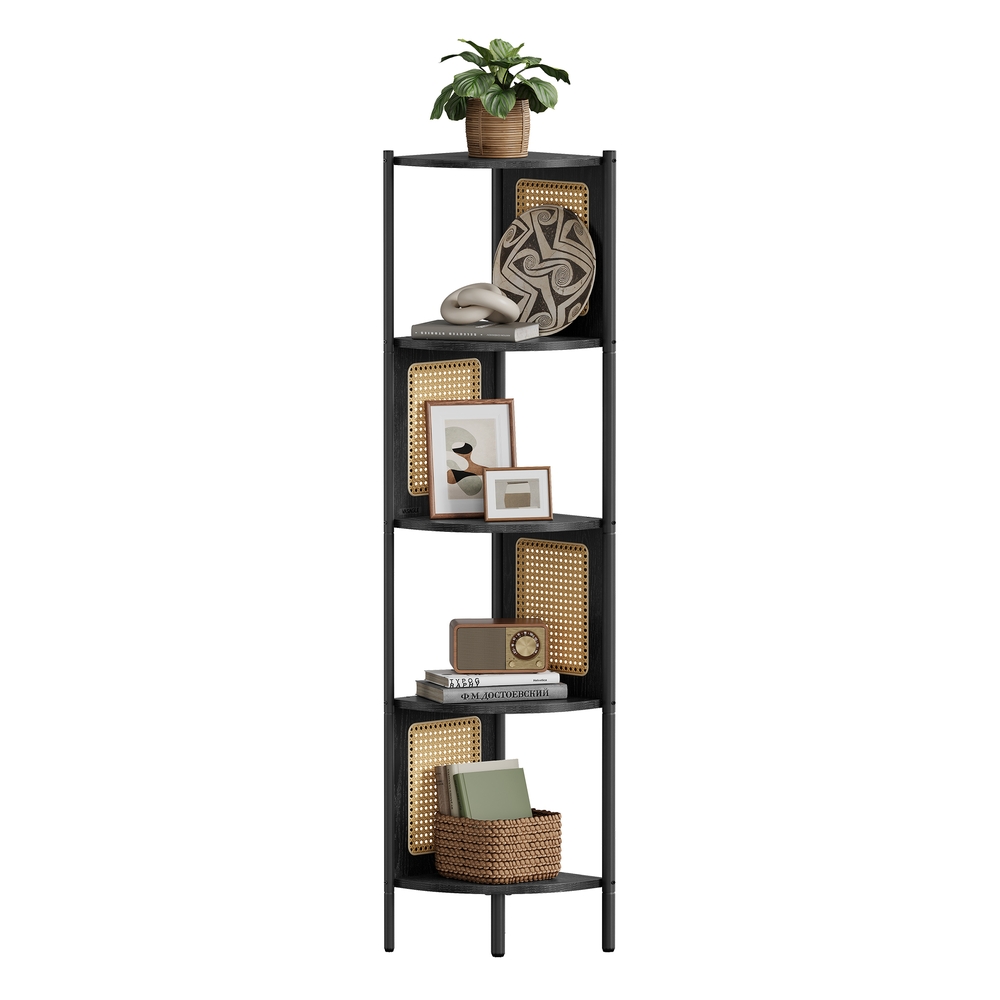 5-Tier Corner Shelf with Rattan Effect Sides Ebony Black
