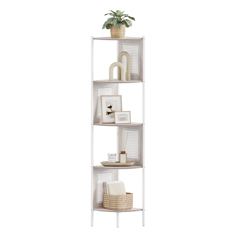 5-Tier Corner Shelf  with Rattan Effect Oatmeal Beige