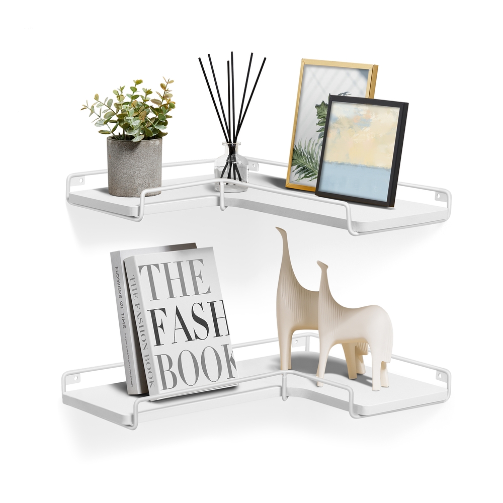 Set of 2 L-Shaped Floating Shelves Cloud White