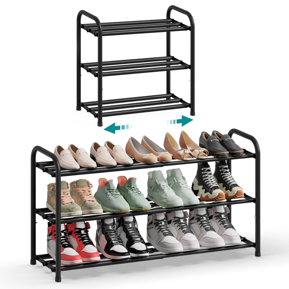 Expandable Shoe Rack Shoe Storage Organiser 3-Tier Ink Black Expandable Shoe Rack Shoe Storage Organiser 3-Tier Ink Black
