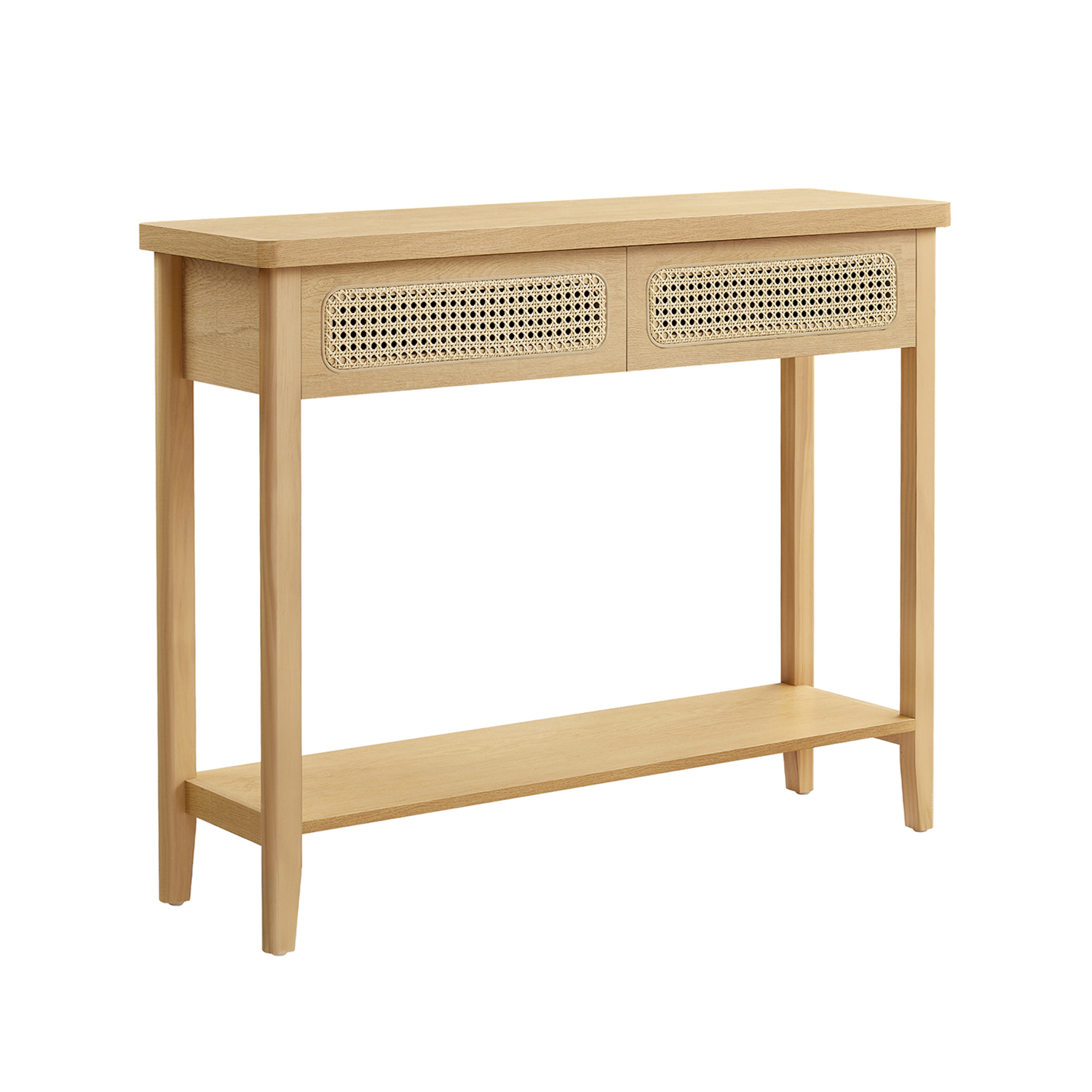 Console Table with 2 Drawers and Open Shelf Oak Beige