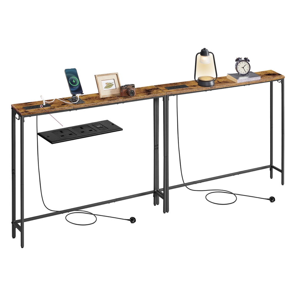 Set of 2 Slim Console Tables with Charging Station