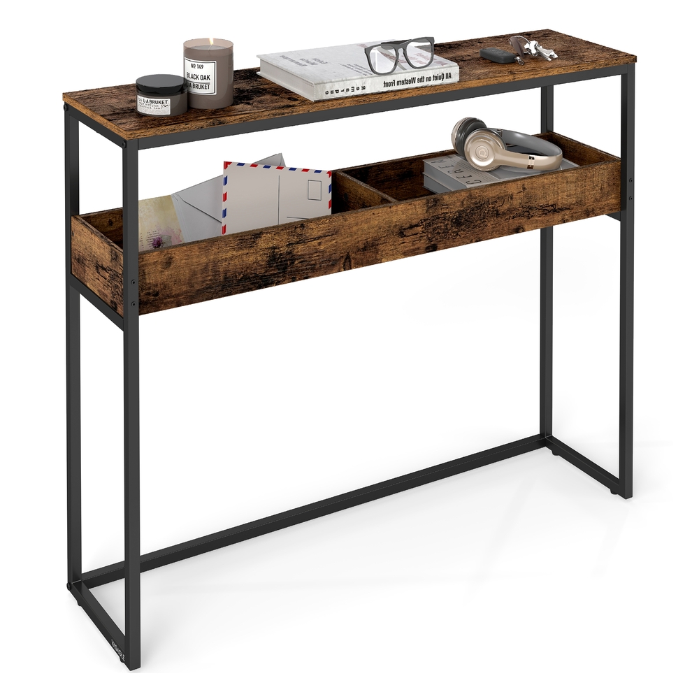 Entryway console table with semi open compartments