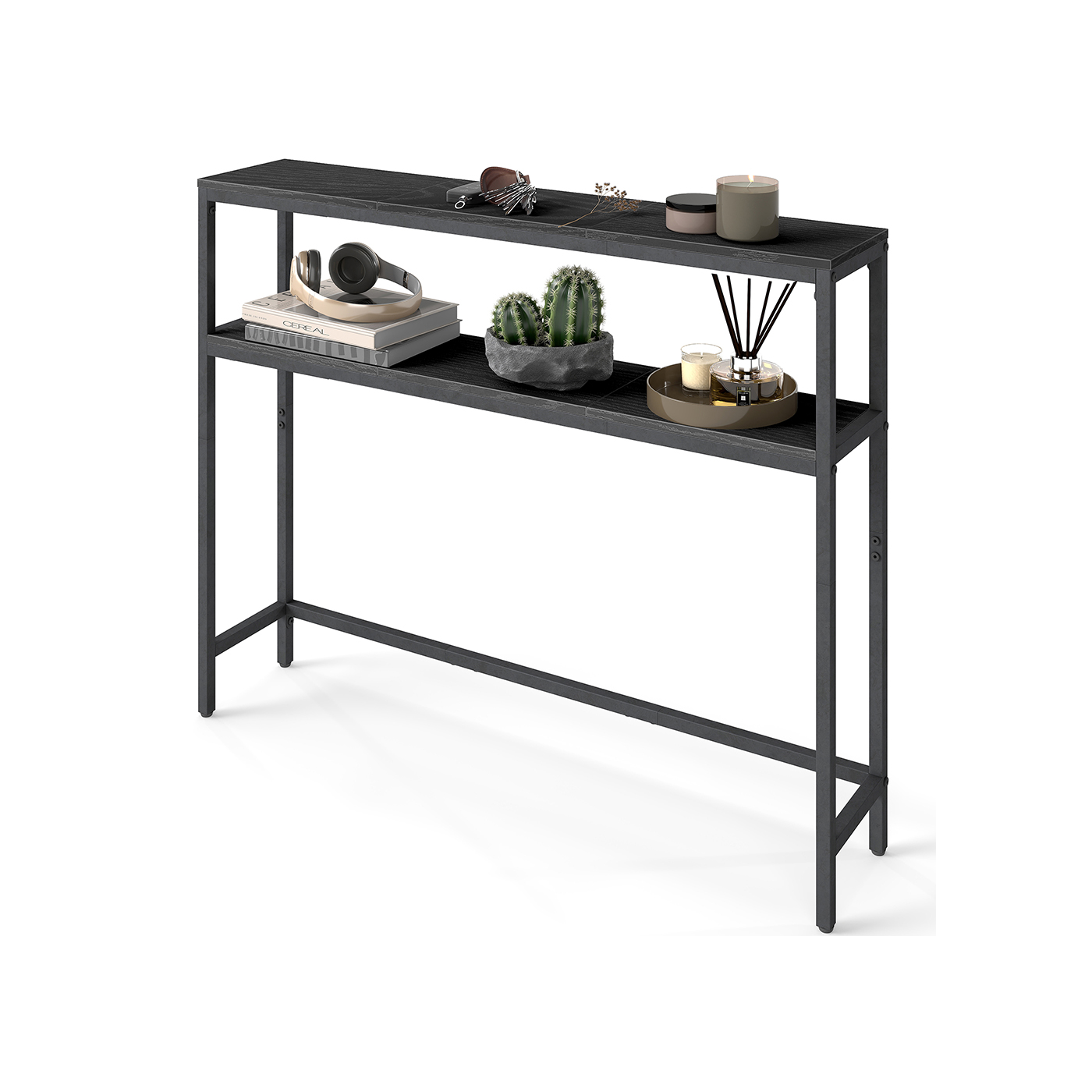 Console Table with 2 Shelves Charcoal Grey and Ink Black