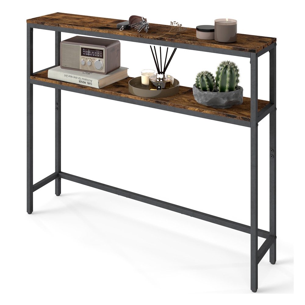 Console Table with 2 Shelves Rustic Brown and Ink Black Console Table with 2 Shelves Rustic Brown and Ink Black